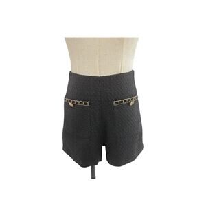 Urban Revivo High Waisted Black Tweed Lined Shorts with Gold Trim, Size 2